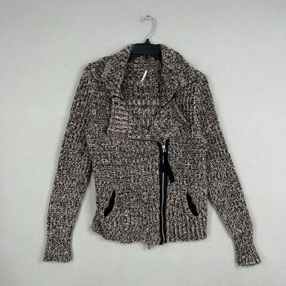 Free People Sweaters - Free People Sweater Womens Medium Gray Marled Knit Asymmetrical Moto Cardigan
